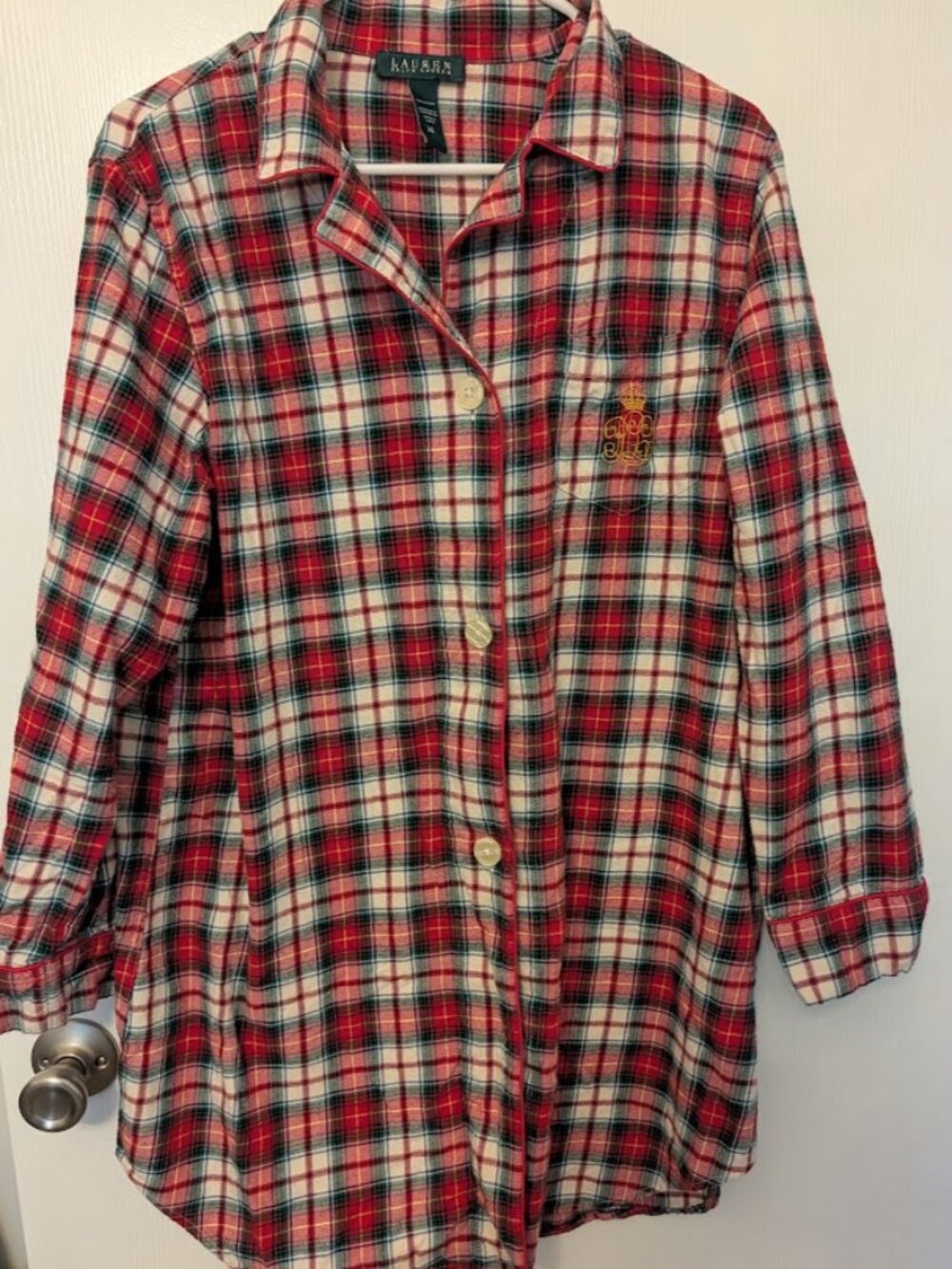 Ralph Lauren red plaid L/S cotton flannel night shirt Size XL
